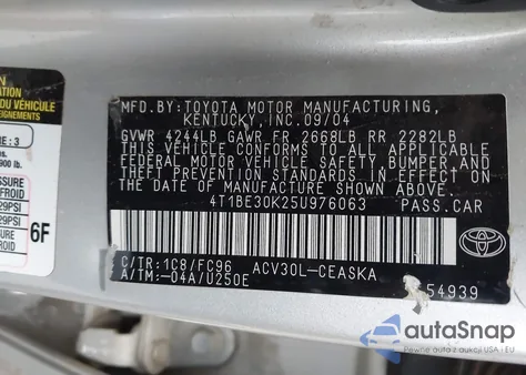 2005 Toyota Camry Se from USA, damaged, VIN 4T1BE30K25U976063